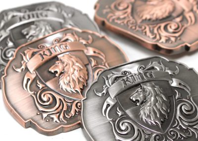 Die-Cast 3D, Antique Copper and Nickle Finishes, Raised 3D Graphics